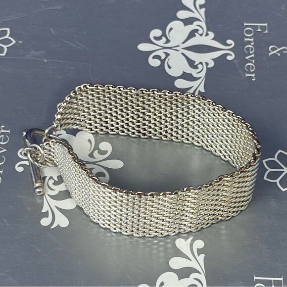 Sterling Silver Mesh Gold / Silver Toggle Closure Bracelet - Picture 5 of 12